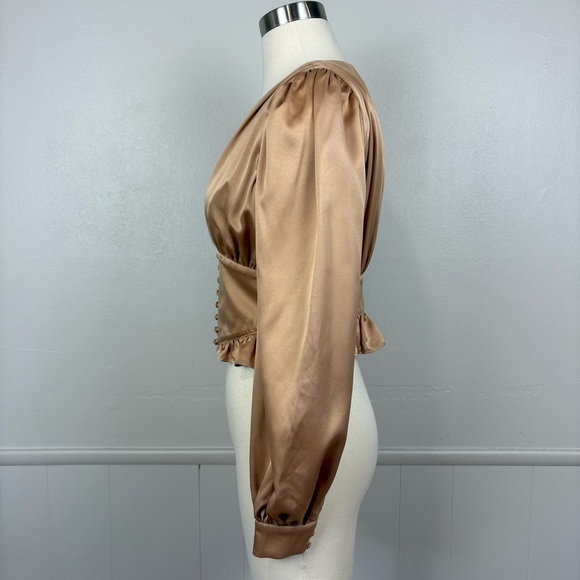 Song of Style Marla Champagne Gold Blouse Corset Waist Crop Size S Satin Ruffle - Picture 7 of 16